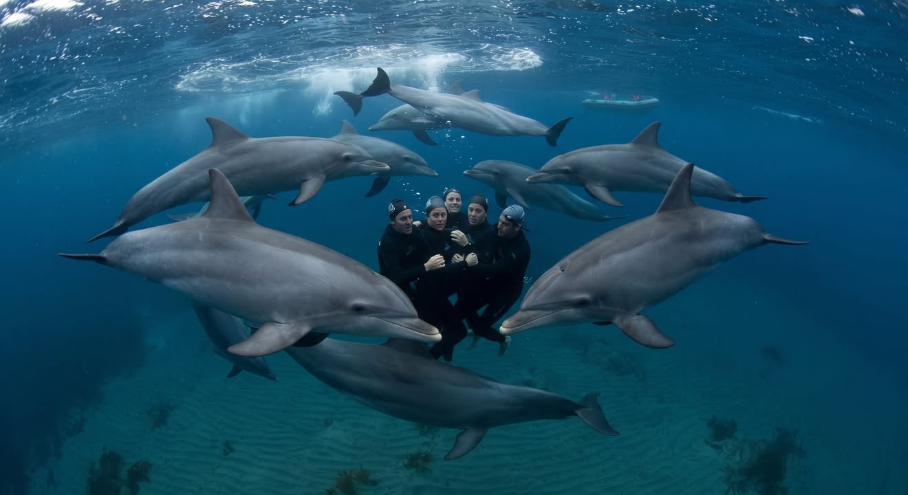 The Dolphins Who Surrounded Four Swimmers While a Great White Circled