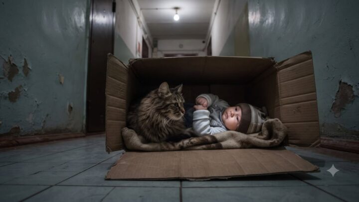 Someone Left a Baby in a Box During a Russian Winter. A Stray Cat Kept Him Warm.