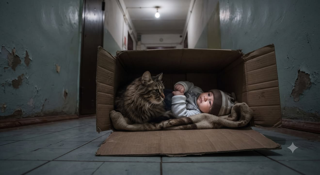 Someone Left a Baby in a Box During a Russian Winter. A Stray Cat Kept Him Warm.