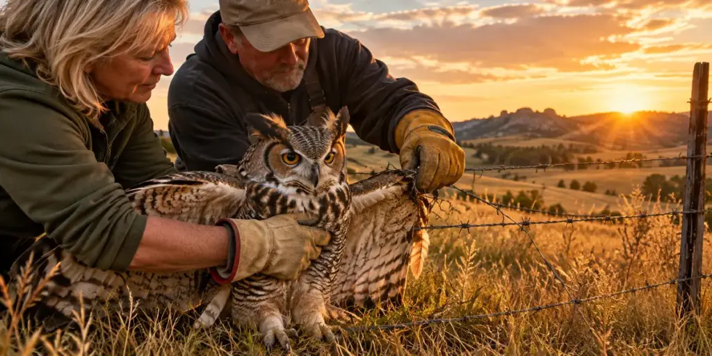 Strangers Stopped on a South Dakota Road to Save an Owl Tangled in Barbed Wire
