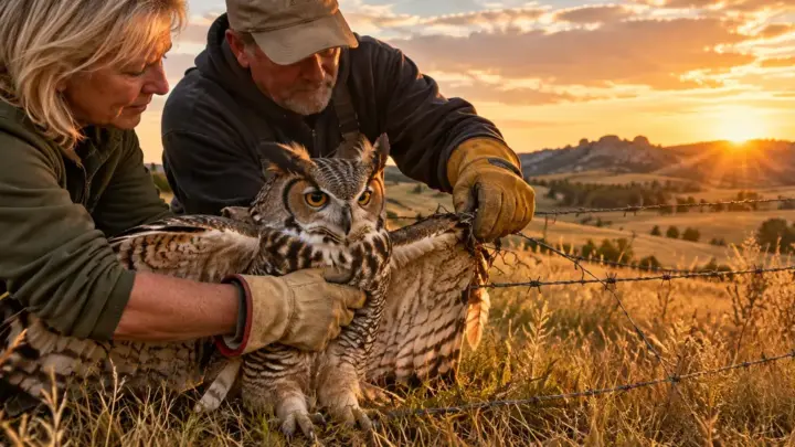 Strangers Stopped on a South Dakota Road to Save an Owl Tangled in Barbed Wire