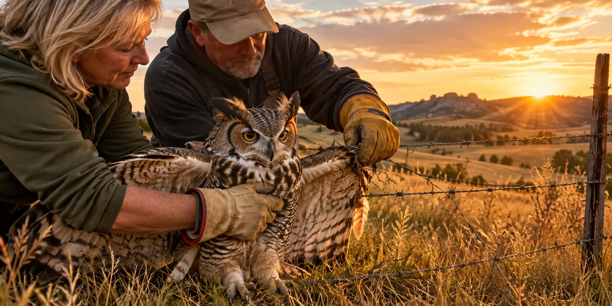 Strangers Stopped on a South Dakota Road to Save an Owl Tangled in Barbed Wire